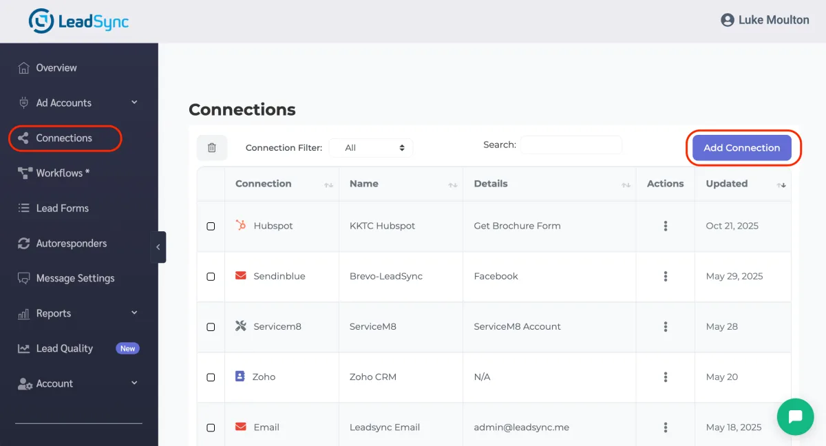 Adding a GoHighLevel connection in LeadSync