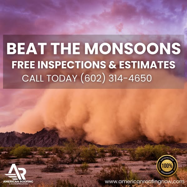 Roofing Facebook lead ad example: Phoenix monsoon season urgency from American Roofing