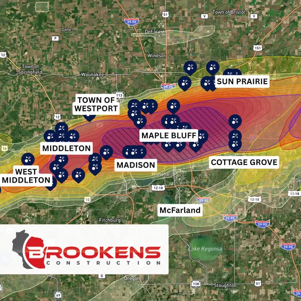 Roofing Facebook lead ad example: storm damage insurance process ad from Brookens Construction