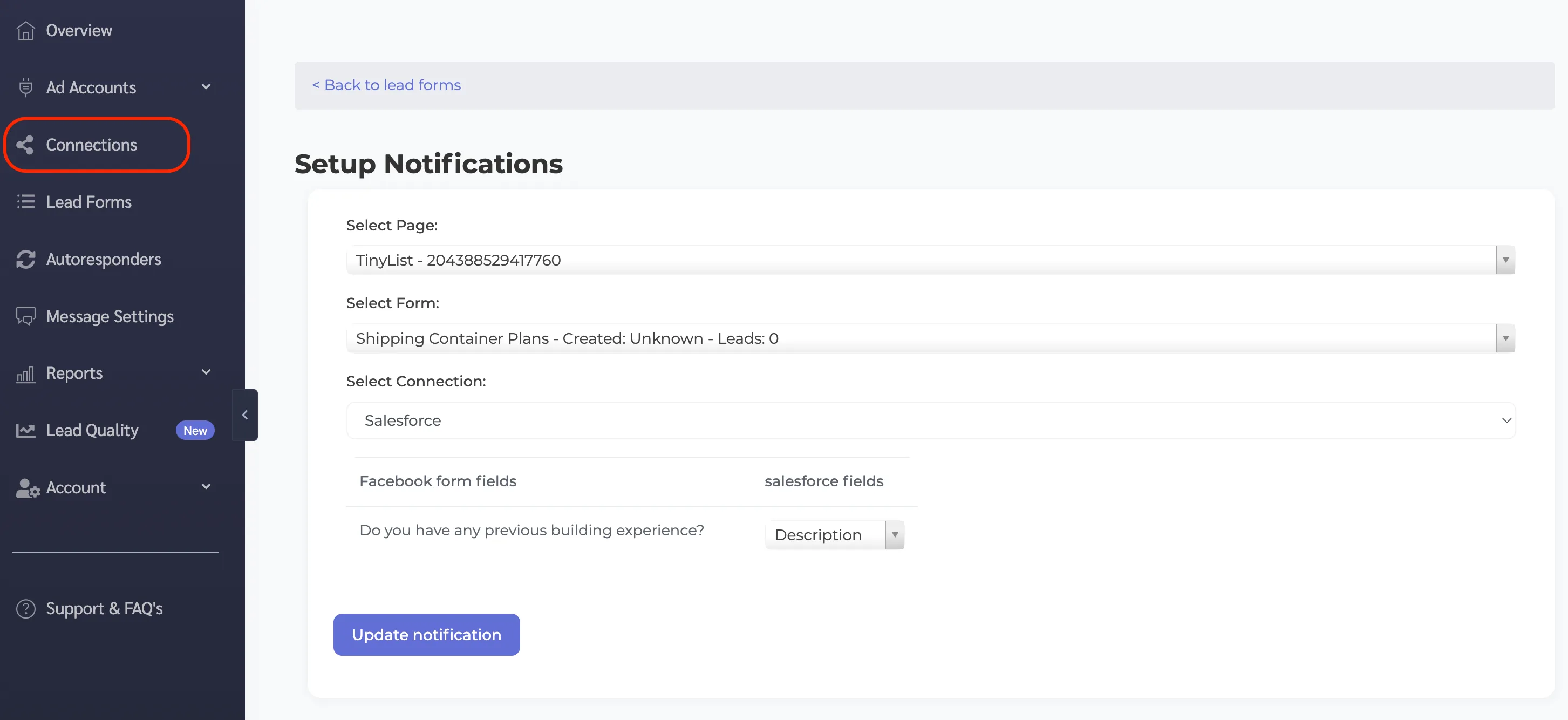 Mapping Facebook lead form fields to Salesforce Lead fields