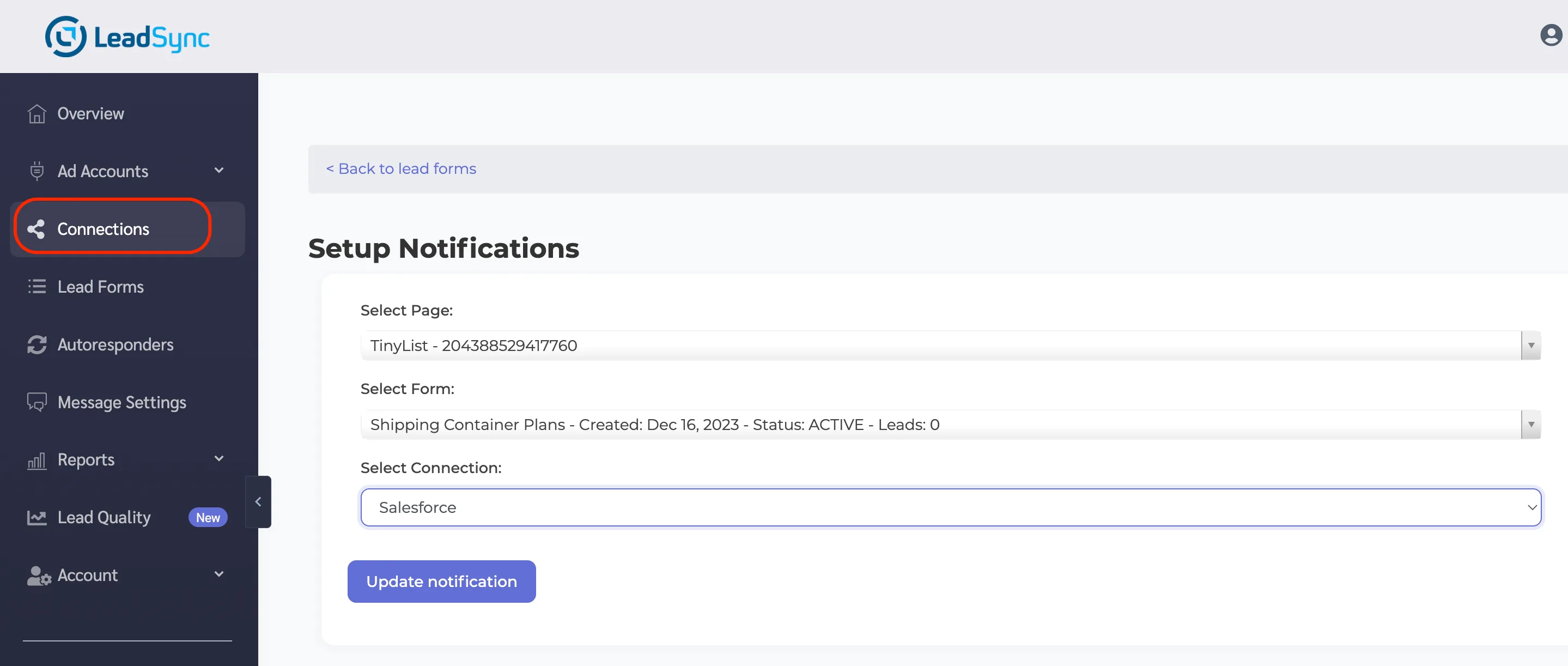 Pairing a Facebook lead form with the Salesforce connection