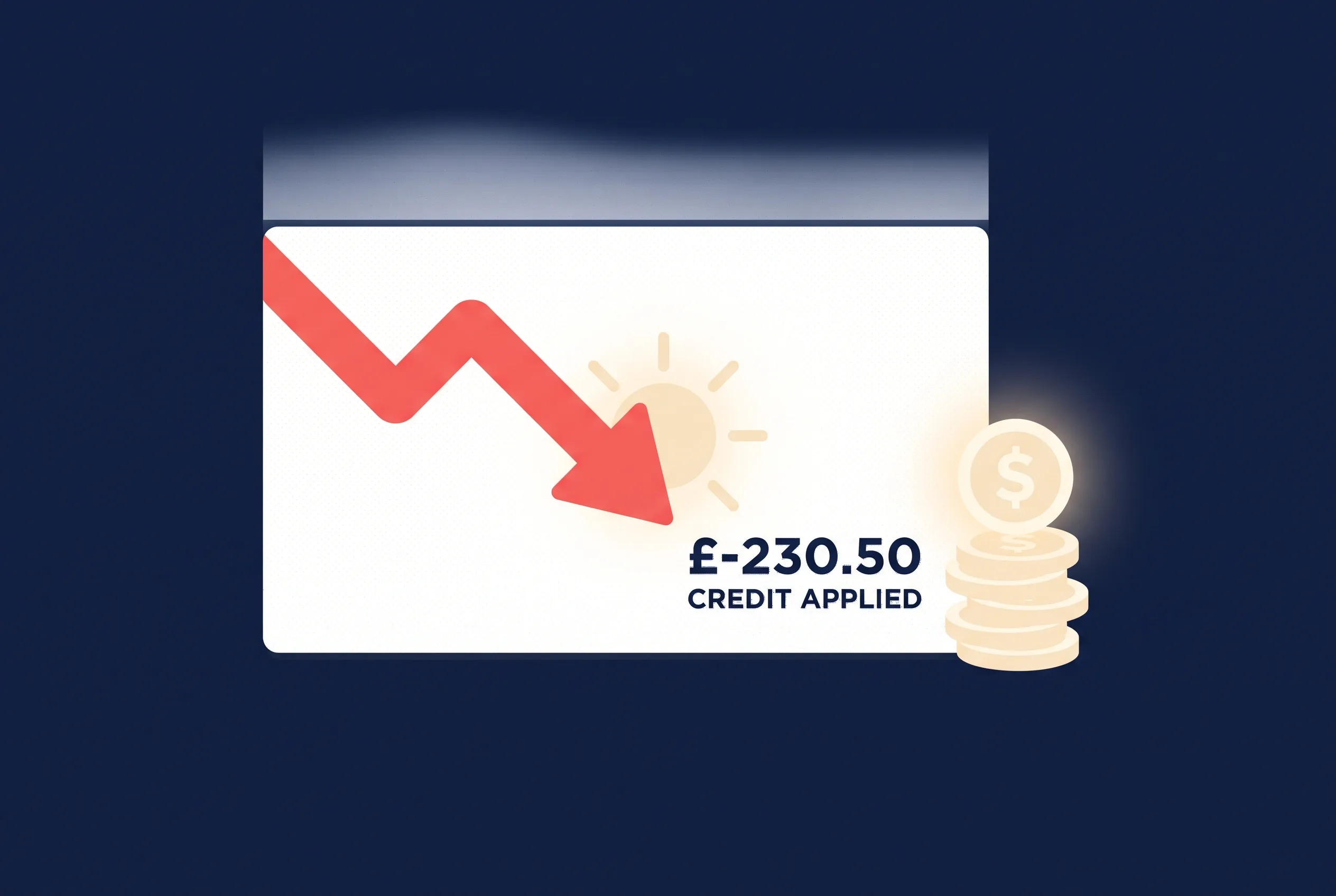 Solar Facebook ad pattern illustration: an electricity bill turning into a sun with coins, the bill shock reversal