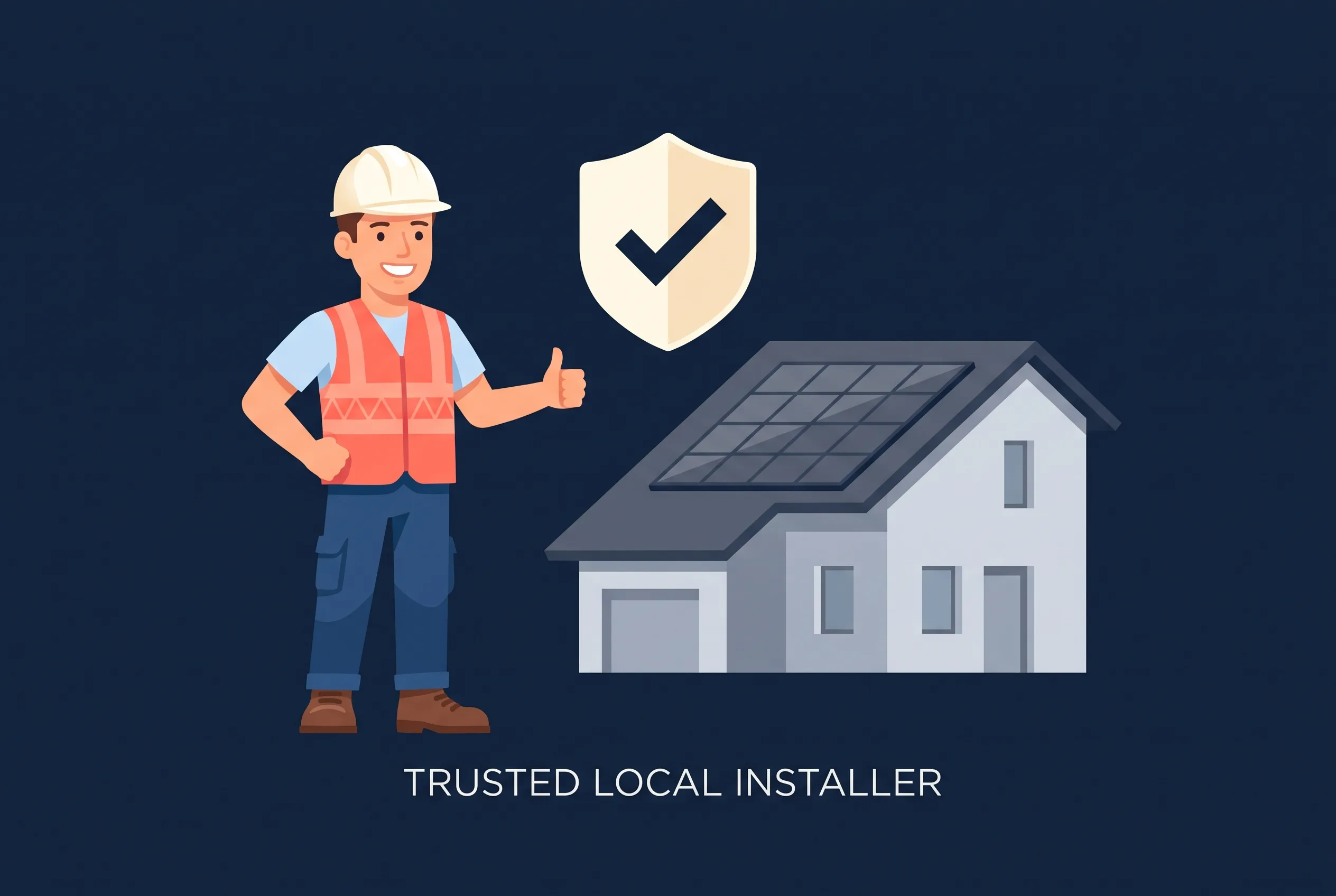 Solar Facebook ad pattern illustration: a local installer with a trust shield beside a solar home