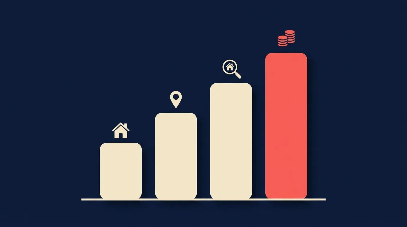 Four tiers of real estate keyword cost rising from cheap listing searches to expensive seller terms