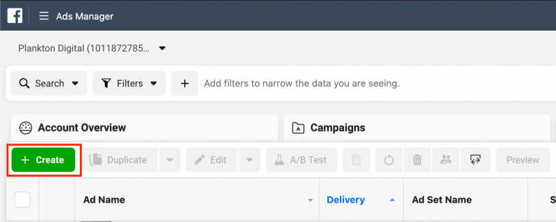 Facebook Ads Manager - Create