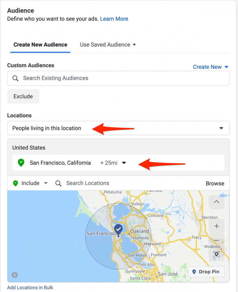 Facebook Audience Targeting by Geographic region