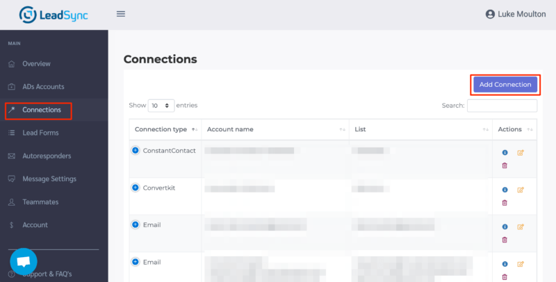 Add a connection in LeadSync