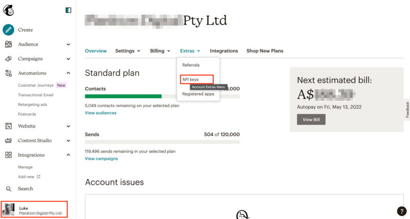 Find your Mailchimp API key