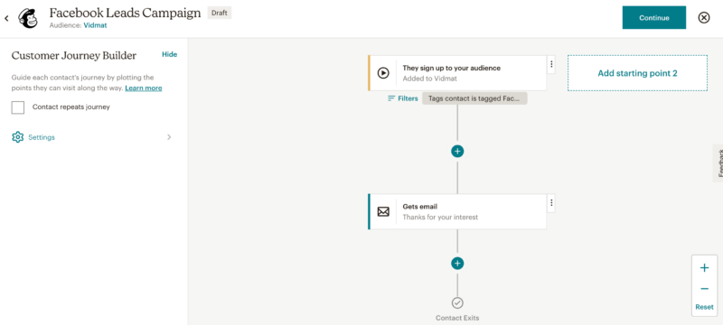 Mailchimp customer journey email setup