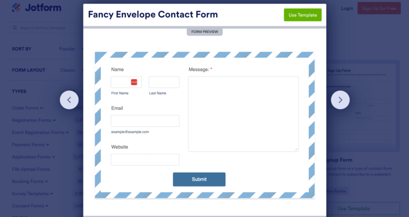 Jotform Fancy Envelope Contact Form example