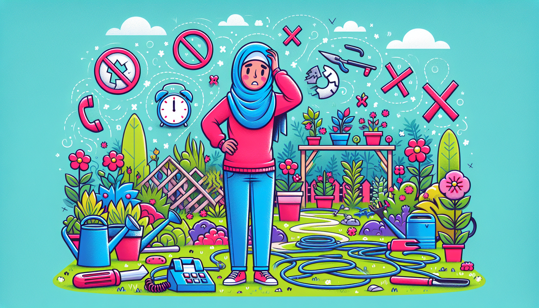 An illustration depicting common mistakes in landscaping lead generation.