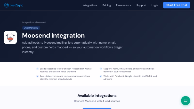 Facebook Leads to Moosend Integration | LeadSync Blog